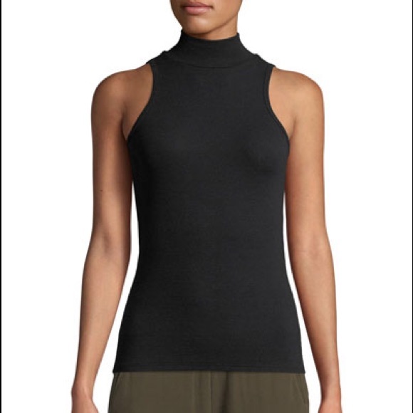 black sleeveless mock neck top
